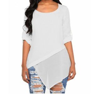 nwt Asymmetric Hemline Crepe Blouse Off-White